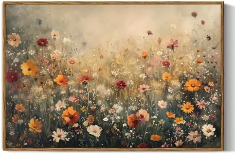 InSimSea Framed Canvas Wall Art Vintage Decor, Wall Decor for Living Room Bedroom Office Bathroom, Large Nature Landscape Flower Wildflower Oil Painting Prints, Home Decorations, 16x24inch by InSimSeaArt