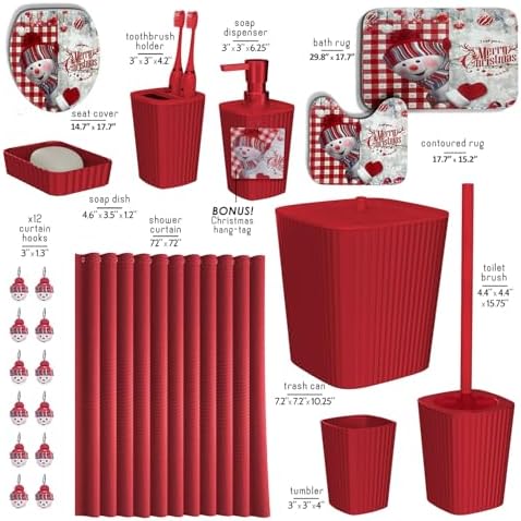 Clara Clark Christmas Bathroom Accessory Set - 22PC, Complete Set + Bath Rugs, Modern, Red & White, Polyester - Image 4
