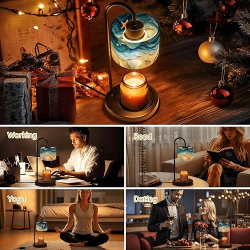 Candle Warmer Lamp with Timer Paper Art Waves Shells Starfish Sandy Beach Dimmable Wax Warmer with 4 Bulbs for Jar Candles Women Birthday Gifts House Warming New Home Decor - Image 7
