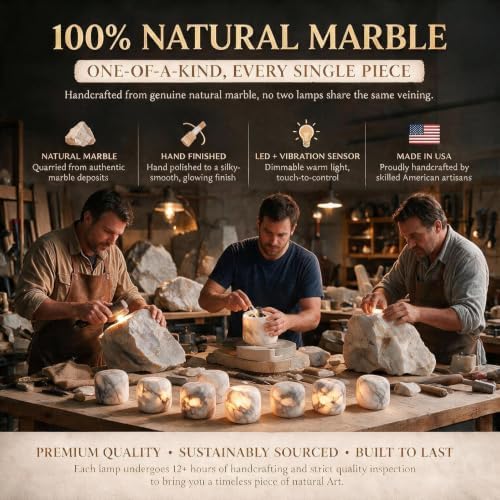 Natural Marble Touch Lamp, Rechargeable Cordless Bedside Lamp, Up to 10H Runtime, 3 Way Dimmable Night Light with USB-C Cable, IPX4 Water Resistant Warm LED Lamp for Bedroom Desk Camping Decor - Image 2