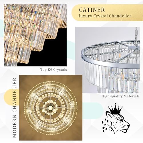 CATINER 30" Modern Crystal Chandelier,16-Light Large Chrome Light Fixture - Image 4