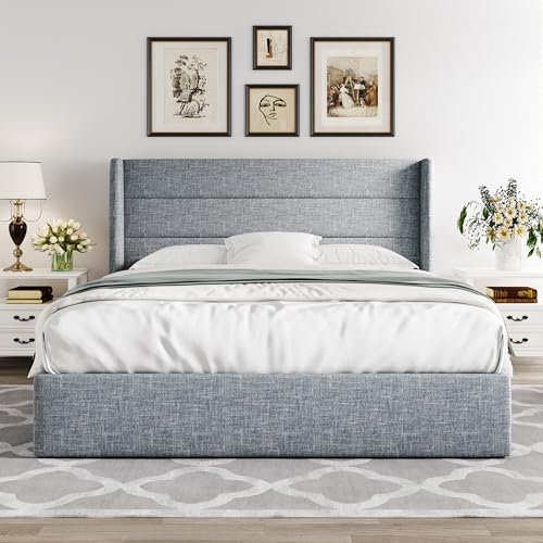 Allewie Queen Size Lift Up Hydraulic Storage Bed Frame Blue Grey - Image 7