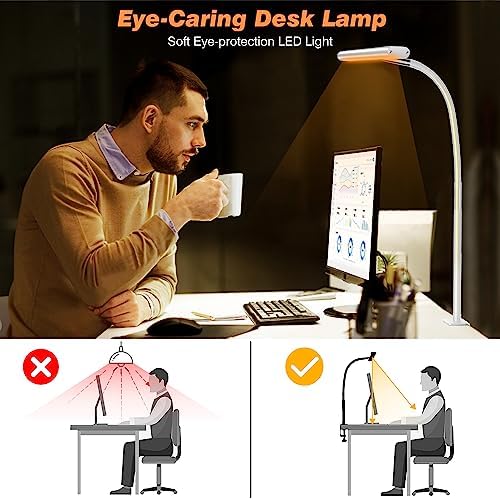 Airlonv LED Desk Lamp with Clamp, 17" Stepless Dimming Light, White - Image 6