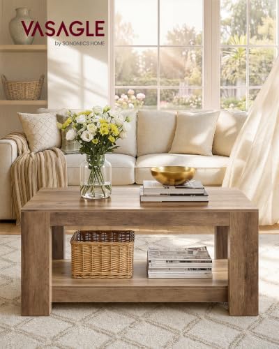 VASAGLE Coffee Table, 2-Tier Center Table with Rustic Charm and Clean Lines - Image 2