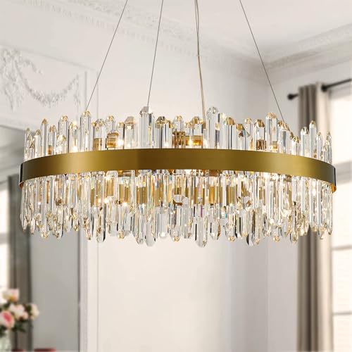 Gold Modern Oval Crystal Chandelier, 24-Lights Luxury Chandeliers Modern 2-Tiers K9 Crystal Chandelier Pendant, Light Fixture G9 Lights for Dining Living Room Entryway Kitchen Dia 30 inch by LIZZTREE
