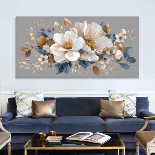 White Floral large Canvas Wall Art for Living Room Artwork for Walls 29×58 - Image 2