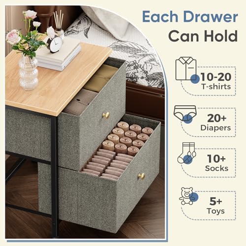 DUMOS Nightstand, Bedside Table for Bedroom, 2 Drawers Fabric Storage Chest - Image 6