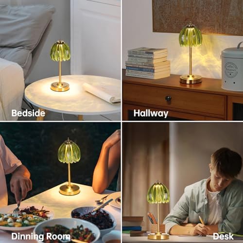 Shenmoyl Set of 2 Tulip Table Lamp with 5000mAh Battery & Touch Control, Cordless Table Lamp with 3 Colors, Dimmable Rechargeable Table Lamps for Bedroom, Living Room, Entryways (Green Tulip) - Image 5