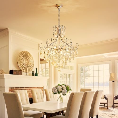 WUZUPS Crystal Chandelier 10-Light Pendant Ceiling Light Modern Lighting Fixture for Dining Room Hallway Bedroom Kitchen Bathroom, H 27.6" x W 22.8", E12 Base, Silver - Image 7