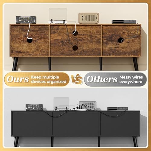 SUPERJARE TV Stand for 55 Inch TV, Entertainment Center with Adjustable Shelf, 2 Cabinets, TV Console Table, Media Console, Solid Wood Feet, Cord Holes, for Living Room, Bedroom, Rustic Brown - Image 5