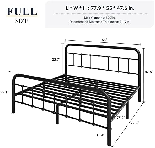 Allewie Full Metal Bed Frame with Victorian Iron-Art Headboard, Black - Image 2