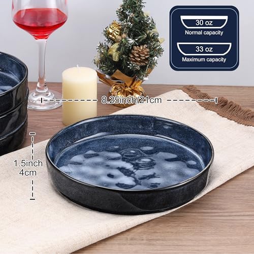LIANYU 33oz Pasta Bowls Sets of 4, Wide Shallow Stoneware Dinner Plates - Image 2