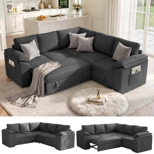 85 In L Shaped Modular Sectional Sofa Couch for Living Room, Dark Grey by Leramaner