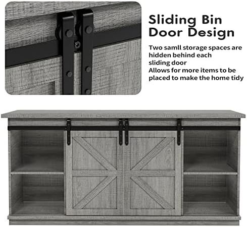 JUMMICO TV Stand for 65 Inch TV, Sliding Barn Doors, Pale Gray - Image 5