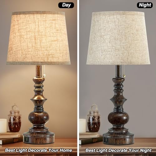 Drawealth 22'' Farmhouse Bedside Table Lamps Set of 2 for Bedroom Nightstand Lamps with USB A+C Charging Ports Traditional Small Table Lamp for Living Room End Tables,Pull Chain,Bulbs Not Included - Image 5