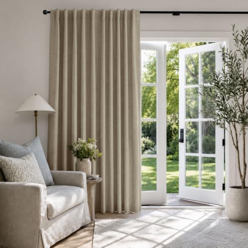Faux Linen Total Blackout Sliding Door Curtains 96 Inches Long, Plaza Taupe - Image 5