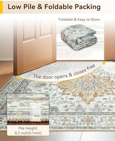 RELEANY Washable Area Rug, Small 2'x4', Beige/Carbon Grey/Orange - Image 5
