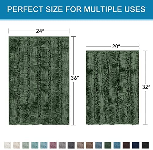 H.VERSAILTEX Bathroom Rugs Bath Mats Sets Super Absorbent Chenille Striped Bath Mats Non Skid Machine Wash Dry Rugs for Bathroom Floor Set of 2(Bronze Green, 24 x 36 Plus 20 x 32 - Inches) - Image 2