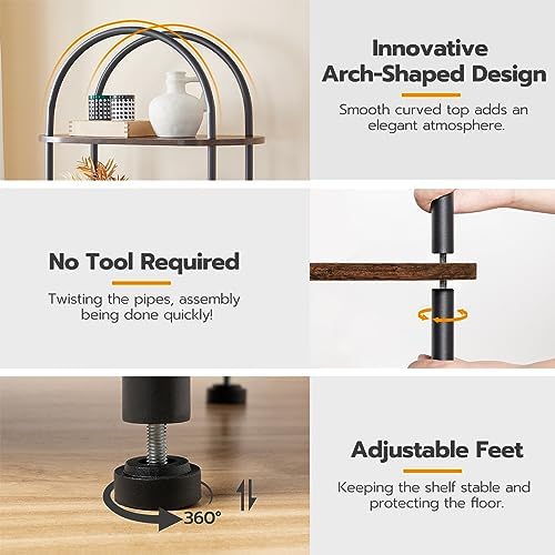 HOOBRO 5 Tier Open Bookshelf, Industrial Arched Bookcase Display Shelf Rack, Wooden Bookcase Storage Shelf Metal Frame, Tall Storage Organizer for Home, Easy Assembly, Rustic Brown BF176SJ01 - Image 5