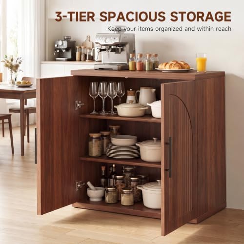 Jocoevol 31.5" Fluted Walnut Buffet Cabinet Sideboard with Storage, Small Sideboard Cabinet with 2 Doors, Wood Mid Century Modern Sideboard for Kitchen and Living Room (31.5" W*31.5" H*15.8" D) - Image 6