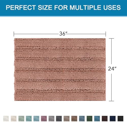 H.VERSAILTEX Bath Mats for Bathroom Non Slip Extra Thick Chenille Striped Bath Rug 24" x 36" Absorbent Non Skid Fluffy Soft Shaggy Rugs Washable Dry Fast Plush Mats for Indoor, Bath Room - Muted Clay - Image 2