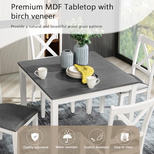 Harper & Bright Designs 5-Piece Wood Dining Table Set for 4, Kitchen Furniture Set with 4 High Back Upholstered Dining Chairs for Small Places,White+Gray - Image 5