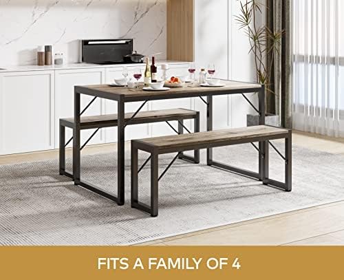 Gizoon 45.5" Dining Table Set for 4, Kitchen Table with 2 Benches Grey - Image 2