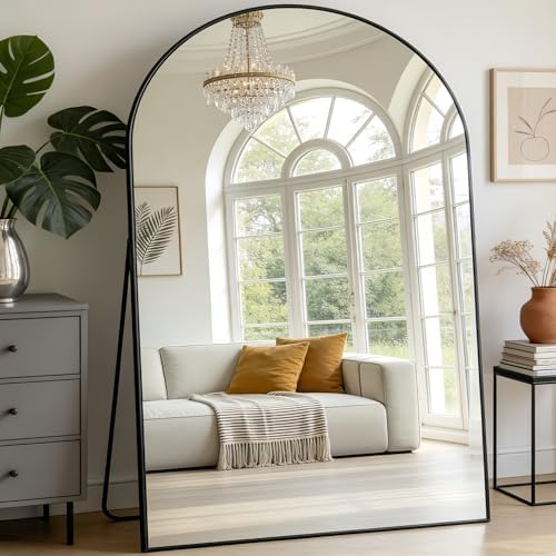 Dewfig Arched Full Length Mirror, 90"x46" Large Floor Mirror, Black - Image 2