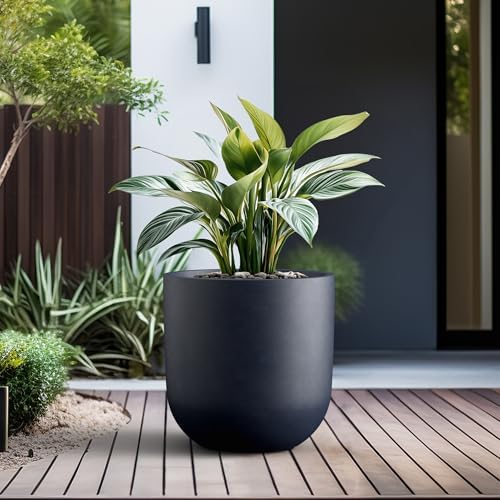 Kante Large Round Capsule Charcoal Concrete Planter 16.5" Dia, Outdoor - Image 3