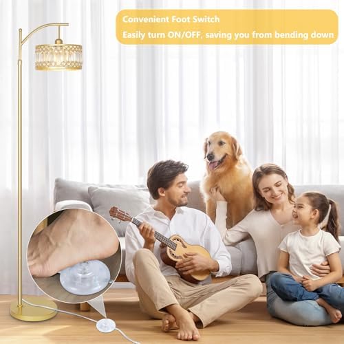 Gold Floor Lamp, Arc Floor Lamp for Bedroom, Standing Lamps for Living Room, Crystal Mid Century Modern Tall Lamp, Corner Stand Up Lamp, Height Adjustable Arched Brass Reading Lamps (Bulb Included) - Image 4
