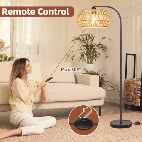 Brilvibera Rattan Standing Lamp with Remote and Dimmable Bulb Bronze - Image 4