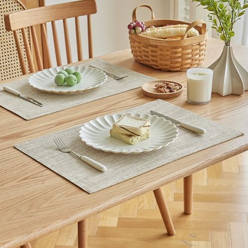 Softalker Faux Linen Cloth Placemats Set of 4-12 x 18 Inch, Beige - Image 2