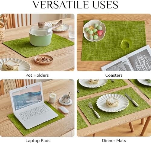 Softalker Faux Linen Cloth Placemats Set of 8-12 x 18 Inch, Lime Green - Image 5