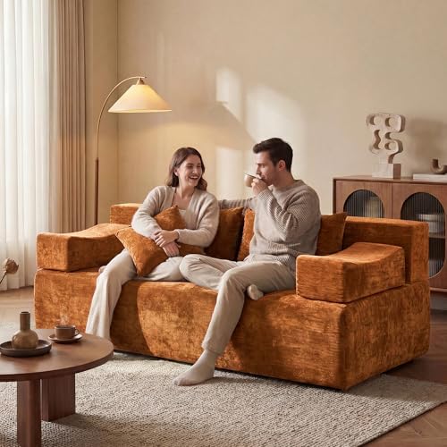 MONVANE 70" Modular Sectional Sofa, Boneless Loveseat, Orange - Image 3