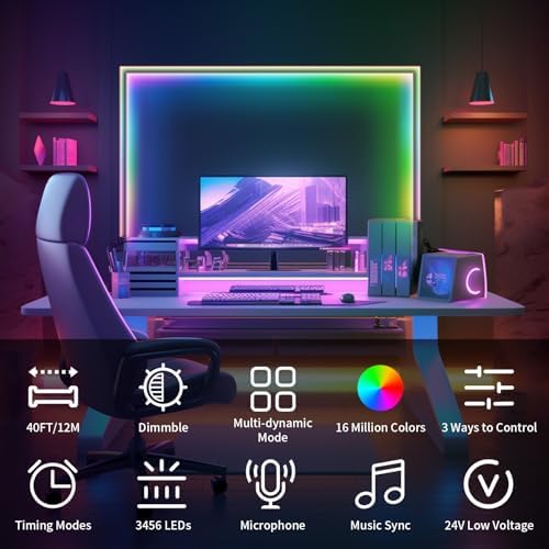 40ft COB RGB+IC LED Strip Lights, Bright Dream Color（2 Rolls） - Image 2