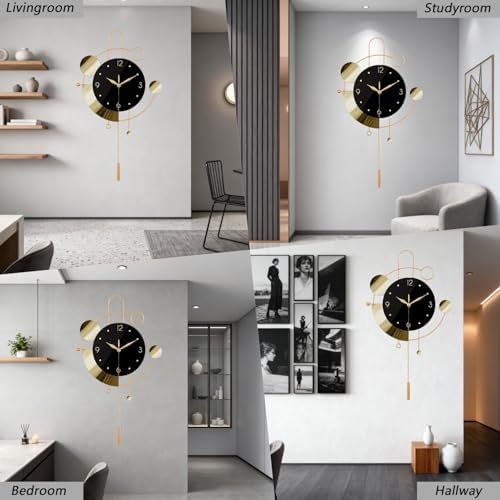 SIN&MI Wall Clock with Pendulum,Silent Non Ticking Battery Operated Modern Large Wall Clocks for Living Room Bedroom Farmhouse Office Kitchen Home Wall Decor-13.3 * 22.4 Inch(Golden) - Image 5