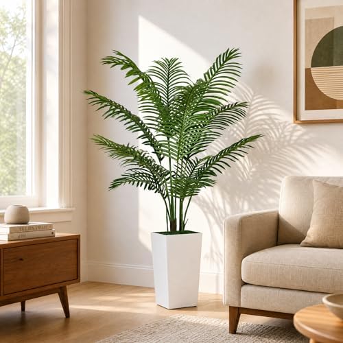 5FT Fake Palm Tree with Tall White Planter, Realistic Artificial Plants Indoor for Home Decor, Office and Living Room - Image 2