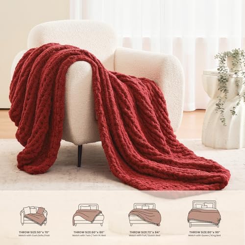 L'AGRATY Chunky Knit Throw Blanket for Couch, 50 x 60 Inches, Maroon Red - Image 6