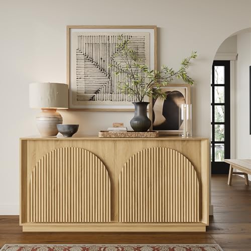 win2win 65" Sideboard Buffet Cabinet with Storage, Modular Credenza, Oak - Image 3