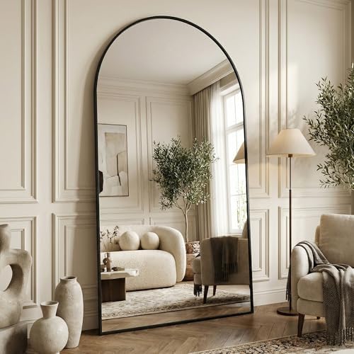 Suidia 86"x46" Arched Full Length Mirror with Stand, Full Body Mirror with Aluminum Frame, Freestanding/Leaning/Wall-Mounted, Floor Mirrors for Bedroom, Living Room, Entryway, Dressing Room, Black - Image 2