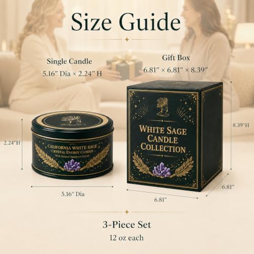 Sage Candle for Cleansing, 3 Pack Scented Candle Jar Candles with Crystals - Image 6