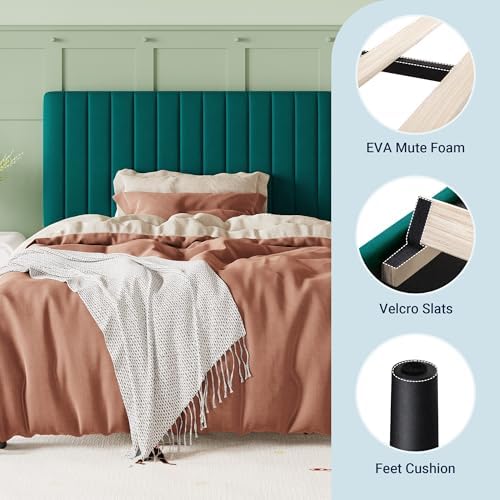 Allewie Twin Bed Frame, Velvet Upholstered Platform Bed with Adjustable Vertical Channel Tufted Headboard, Mattress Foundation with Strong Wooden Slats, Box Spring Optional, Easy Assembly, Teal - Image 7