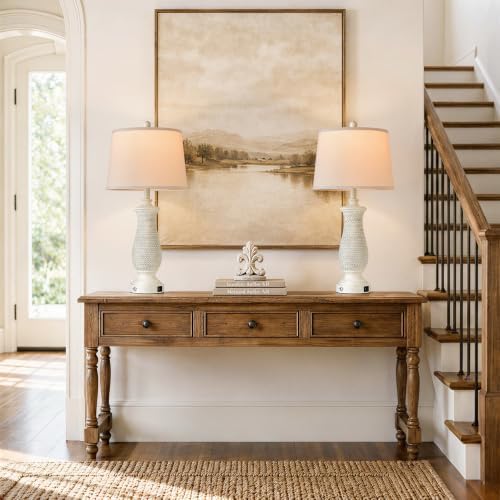 28.5” Table Lamps for Living Room, Set of 2, USB A+C Ports, Biege - Image 4