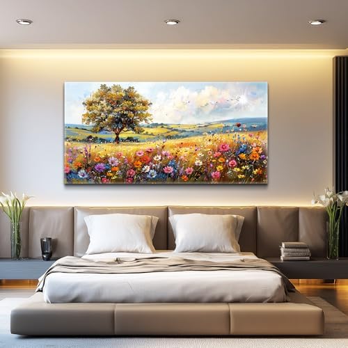 hyidecorart Large Wall Art For Bedroom Canvas Wall Decor For Living Room Office Decorations Flower Scenery Watercolour Wall Paintings Field Pictures Artwork Aesthetic Room Home Decor Hang Easy - Image 2