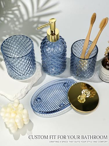 Haturi Glass Bathroom Accessories Set, Navy Blue Bathroom Set, 4 Pcs - Image 6