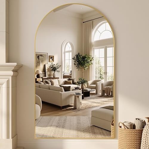 Suidia 72"x44" Arched Full Length Mirror with Stand, Full Body Mirror with Aluminum Frame, Freestanding/Leaning/Wall-Mounted, Floor Mirrors for Bedroom, Living Room, Entryway, Dressing Room, Gold - Image 2