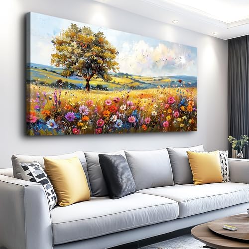 hyidecorart Large Wall Art For Living Room Canvas Wall Decor For Bedroom Office Decor Field Wall Paintings Flower Scenery Watercolour Pictures Artwork Modern Aesthetic Room Home Decorations by hyidecorart