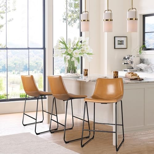 Waleaf 26 Inch Counter Height Bar Stools Set of 3, Faux Leather Bar Chairs - Image 5