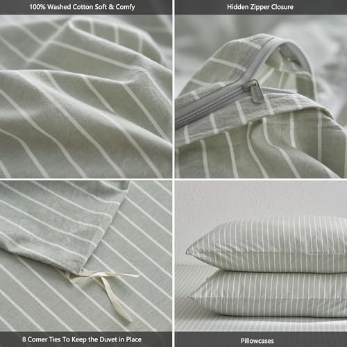 MooMee Striped Duvet Cover Set 100% Washed Cotton Linen Like Alaska King - Image 6