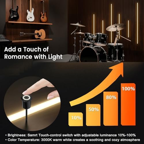 6-Lights LED Recessed Lighting Wall Panel Lights,Self-Adhesive Wood Slat Wall Panel Strip Light,4000K Touchable Switch Dimmable LED Aluminum Channel lamp,Under Cabinet Light(39in+31.5in+23.6in) - Image 3